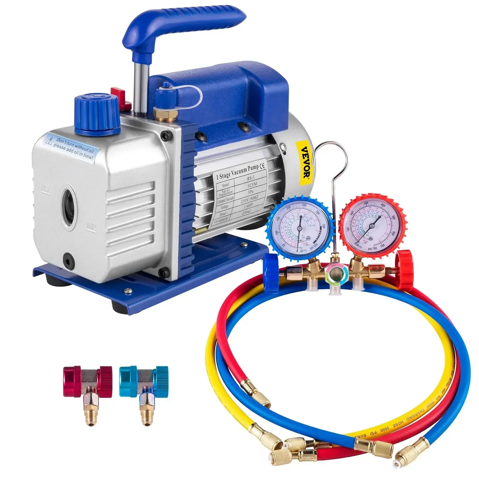 Vacuum Pump with Gauges for AC Refrigerant and HVAC Systems