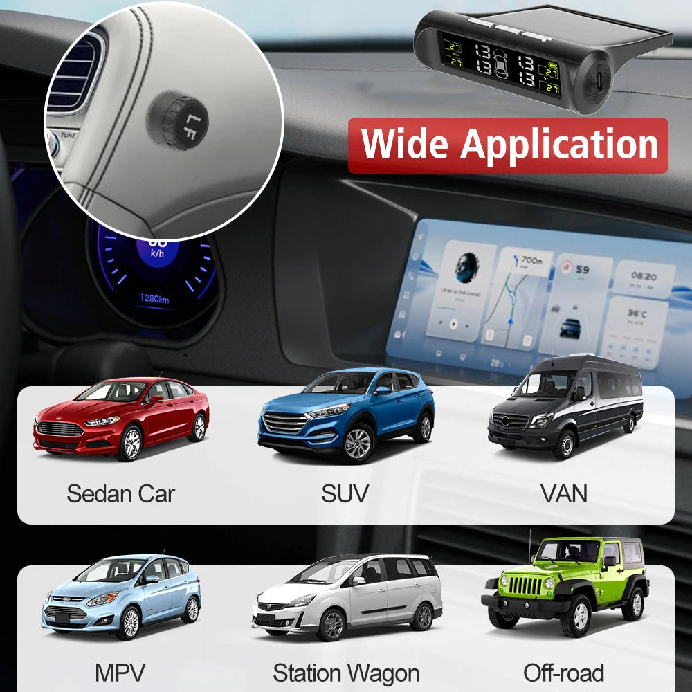 Solar TPMS Tire Pressure Monitoring System with External Sensors