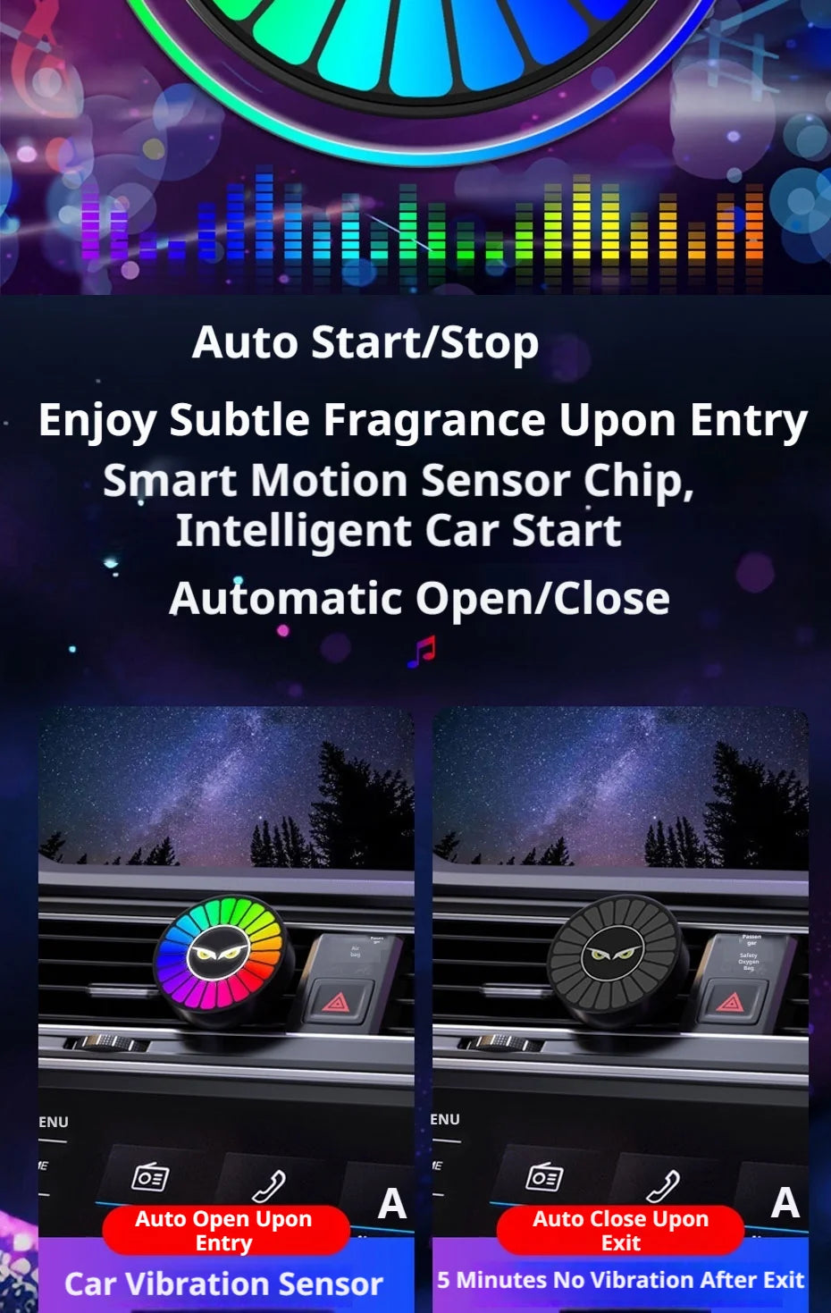 Car Aromatherapy Lamp with Motion Sensor and RGB Light