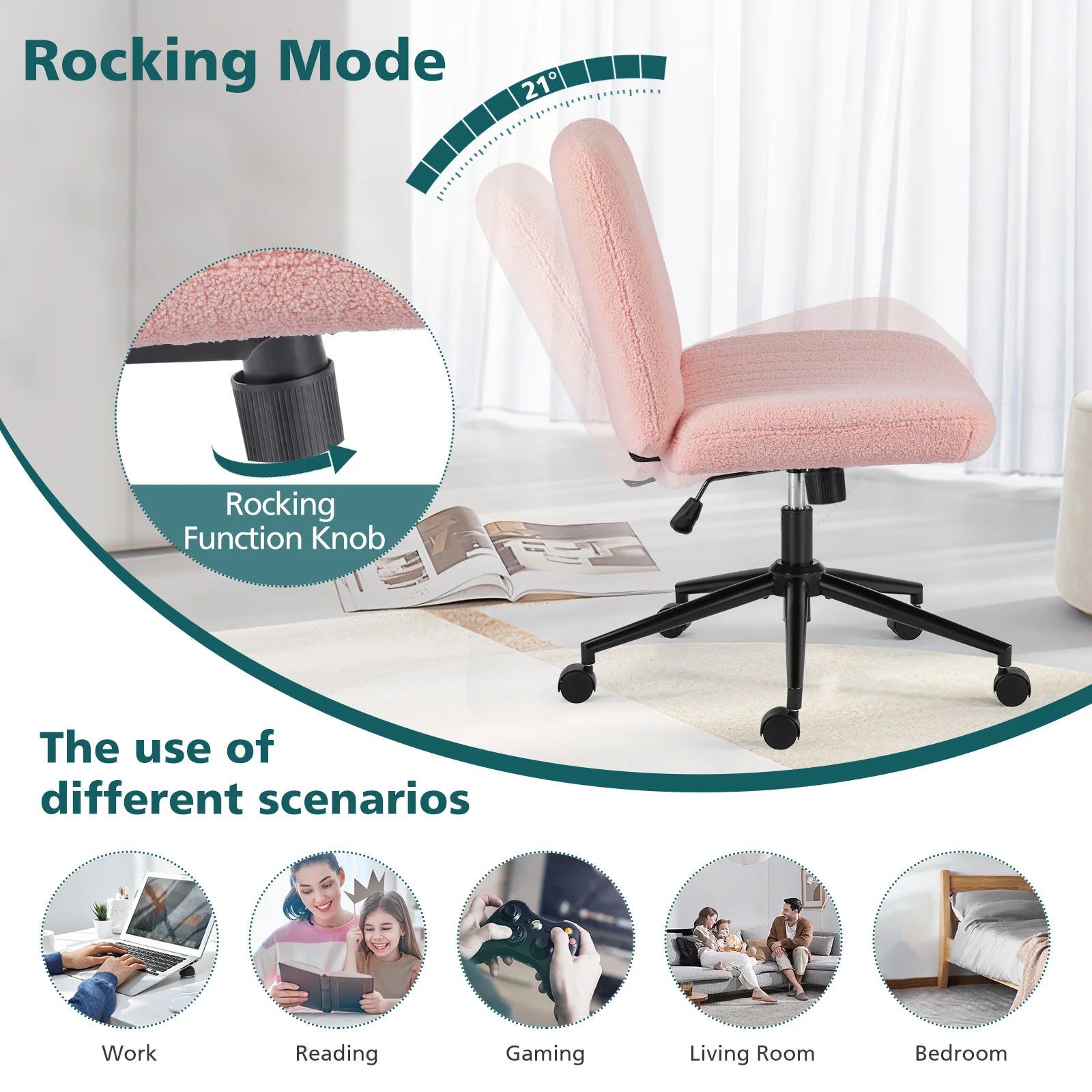 Wide Cross Legged Office Chair Armless Swivel Adjustable Desk Chair