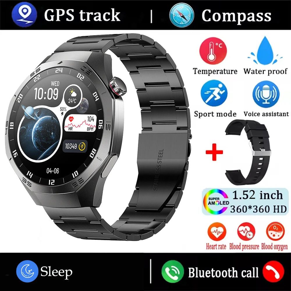 2025New For Android and ios Smart Watch Men AMOLED Screen GPS Motion trajectory Heart Rate Bluetooth Calls SmartWatch Waterproof