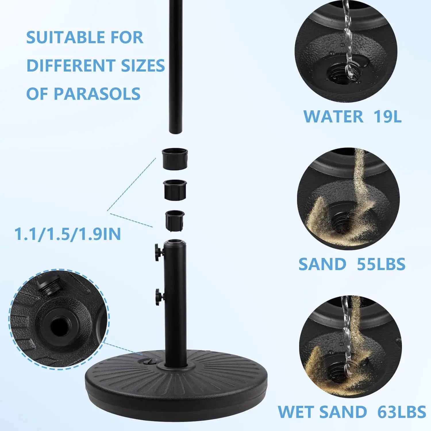 Adjustable Patio Umbrella Weighted Base, Fillable Anti-Wind Stand