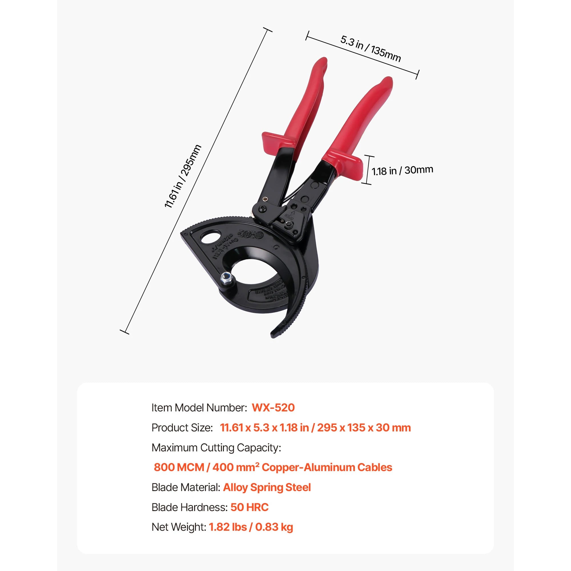 Ratcheting Cable Cutter with PVC-Coated Handles