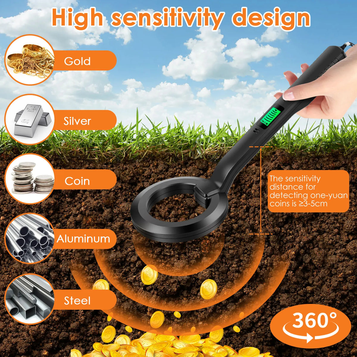 Handheld Metal Detector with Vibration Alerts