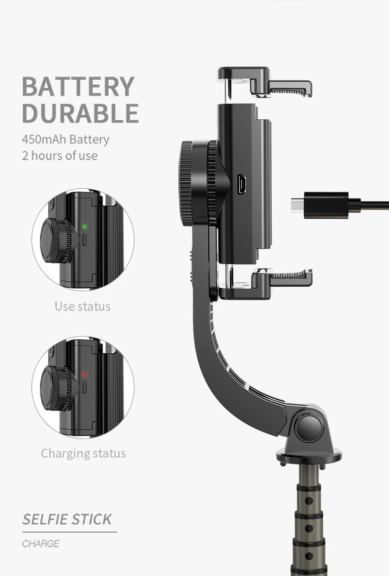 Handheld Gimbal Stabilizer for Smartphone 1-Axis with Selfie Stick Tripod Stand Wireless Bluetooth Remote for iPhone Android