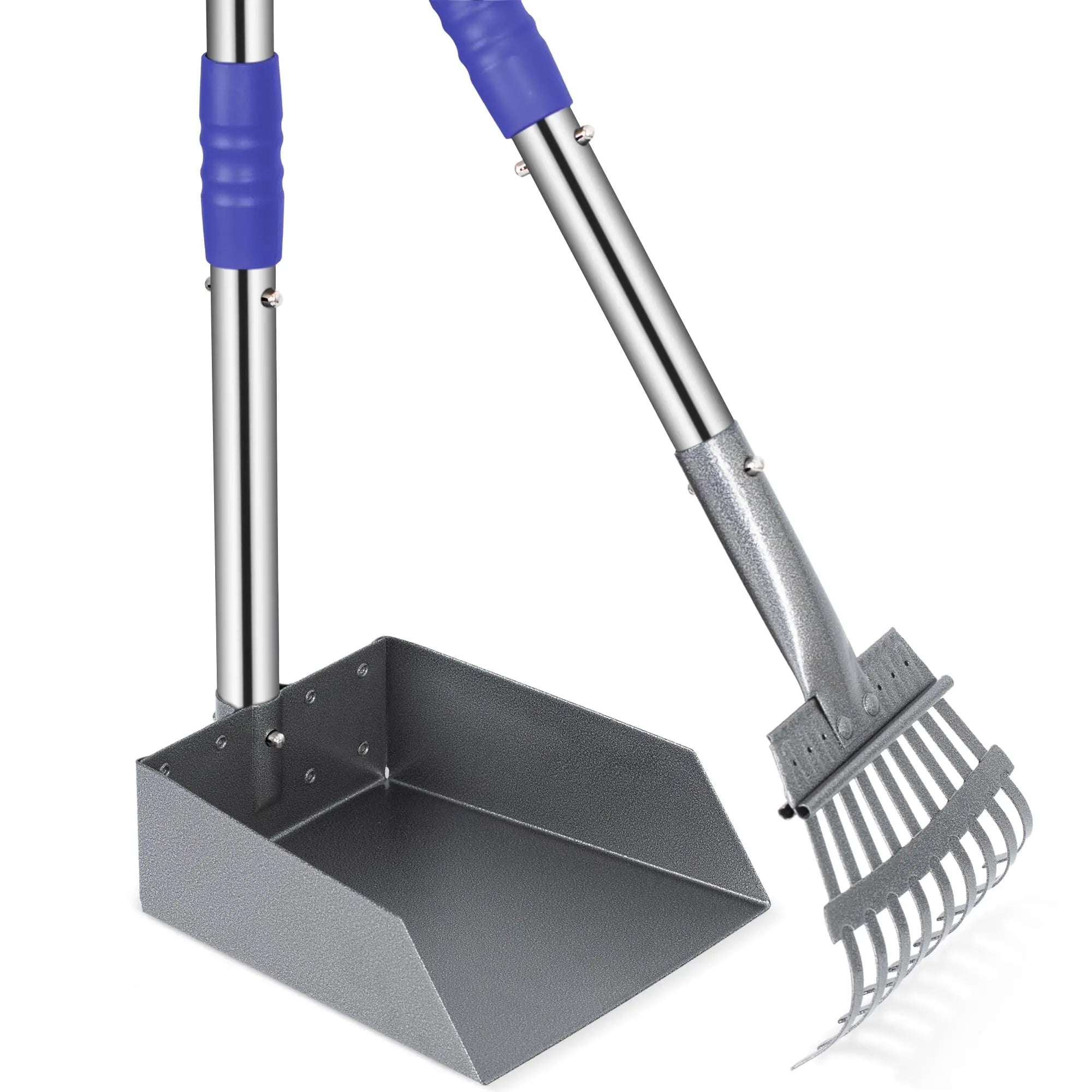 Dog Pooper Scooper Tray & Rake Set with Long Adjustable Handle