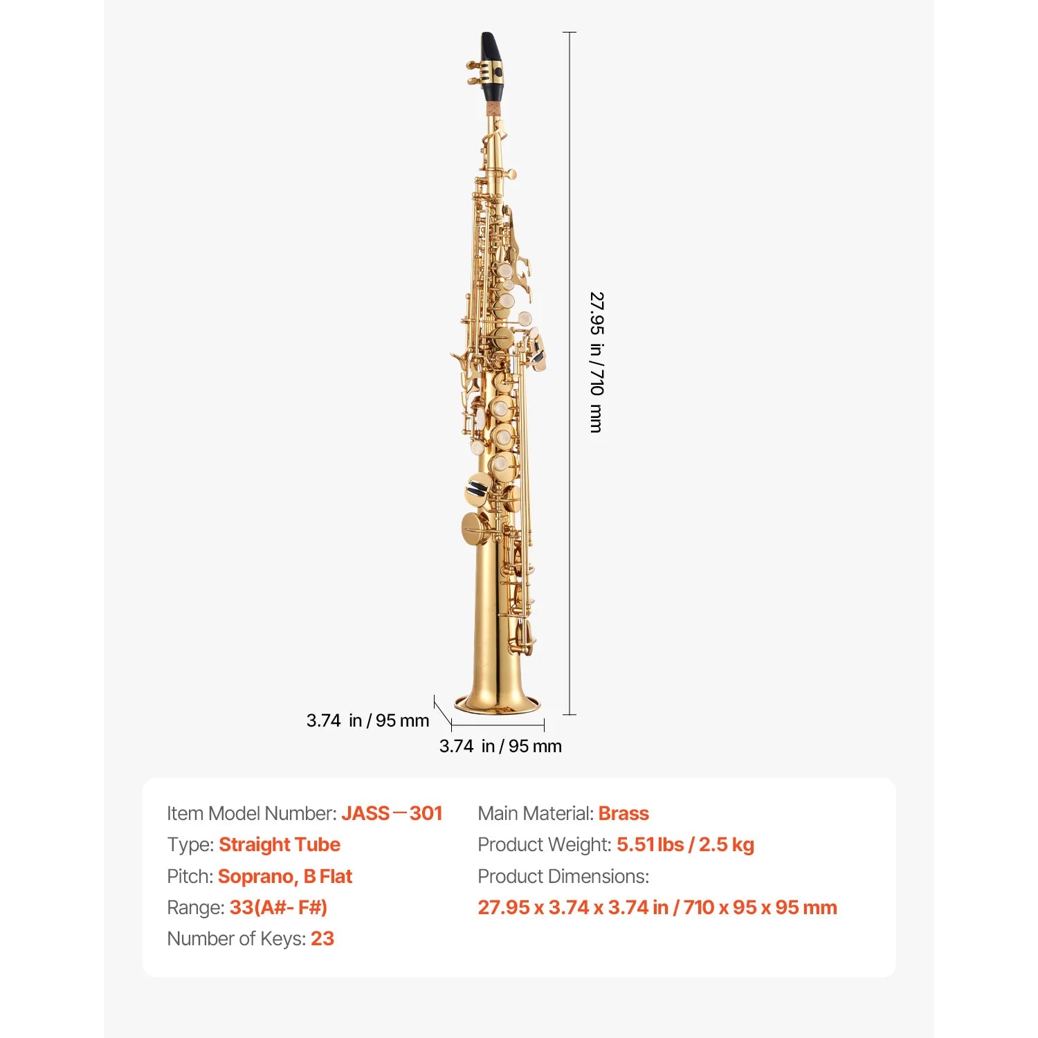 Straight Soprano Saxophone B Flat 23 Keys Beginner Kit