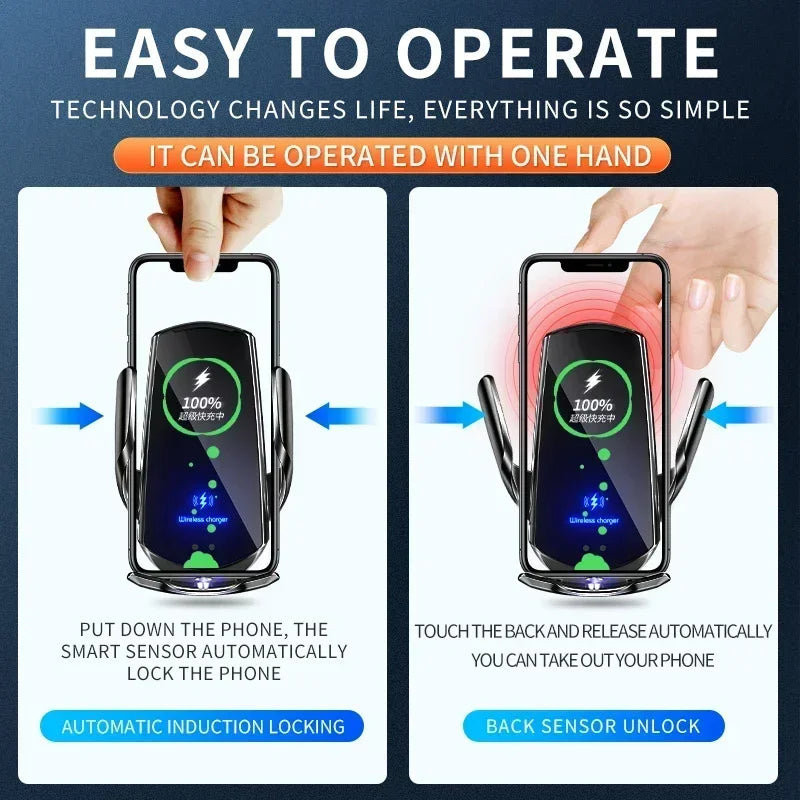 VIKEFON 15W Car Magnetic Wireless Charger Automatic Car Mount Phone Holder For iPhone Samsung Infrared Induction Fast Charging