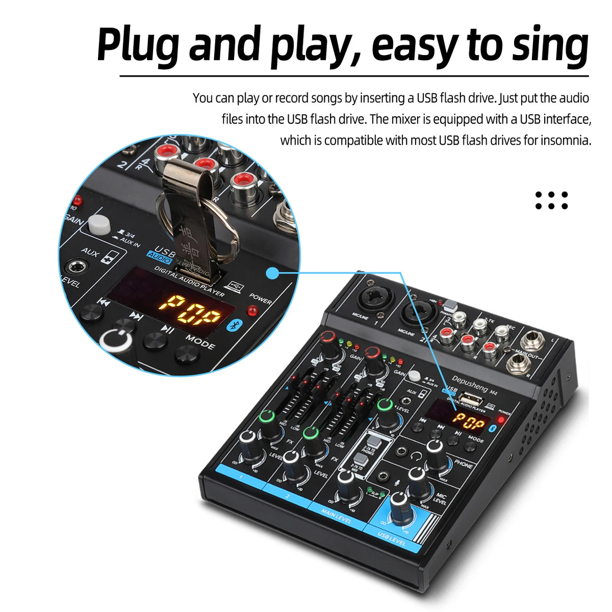 Table de mixage audio USB à quatre canaux M4