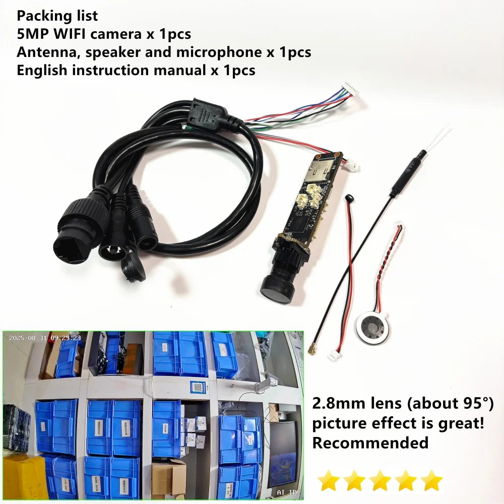 Mini 5mp Wifi Camera 5MP HD P2P Size 18mm Audio Wireless IP Camera Module PCB SD Card Slot for Home CCTV Camera System Hieasy