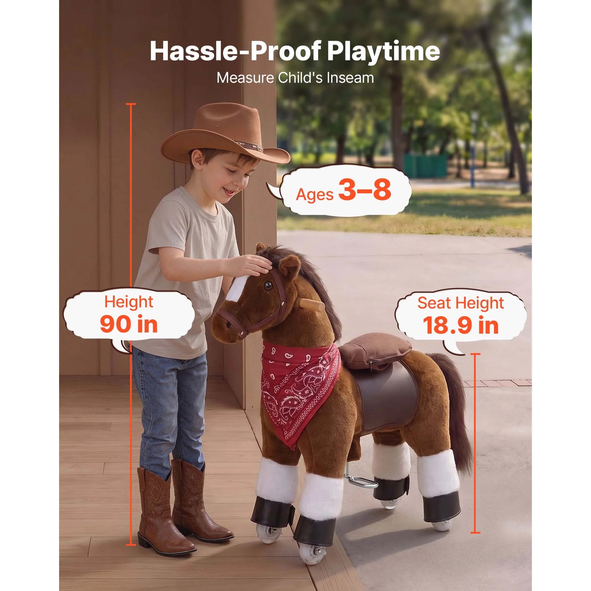 SucceBuy 110/176 lbs Kids Ride On Horse Smooth Wheels with Anti-Roll Stop Ring & Handles Pedals Riding Pony Toys for Children