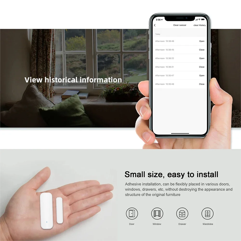 Tuya WiFi or Zigbee Window Door Sensor Smart Home Security Alarm System Voice Control Via Alexa Google Home Smart