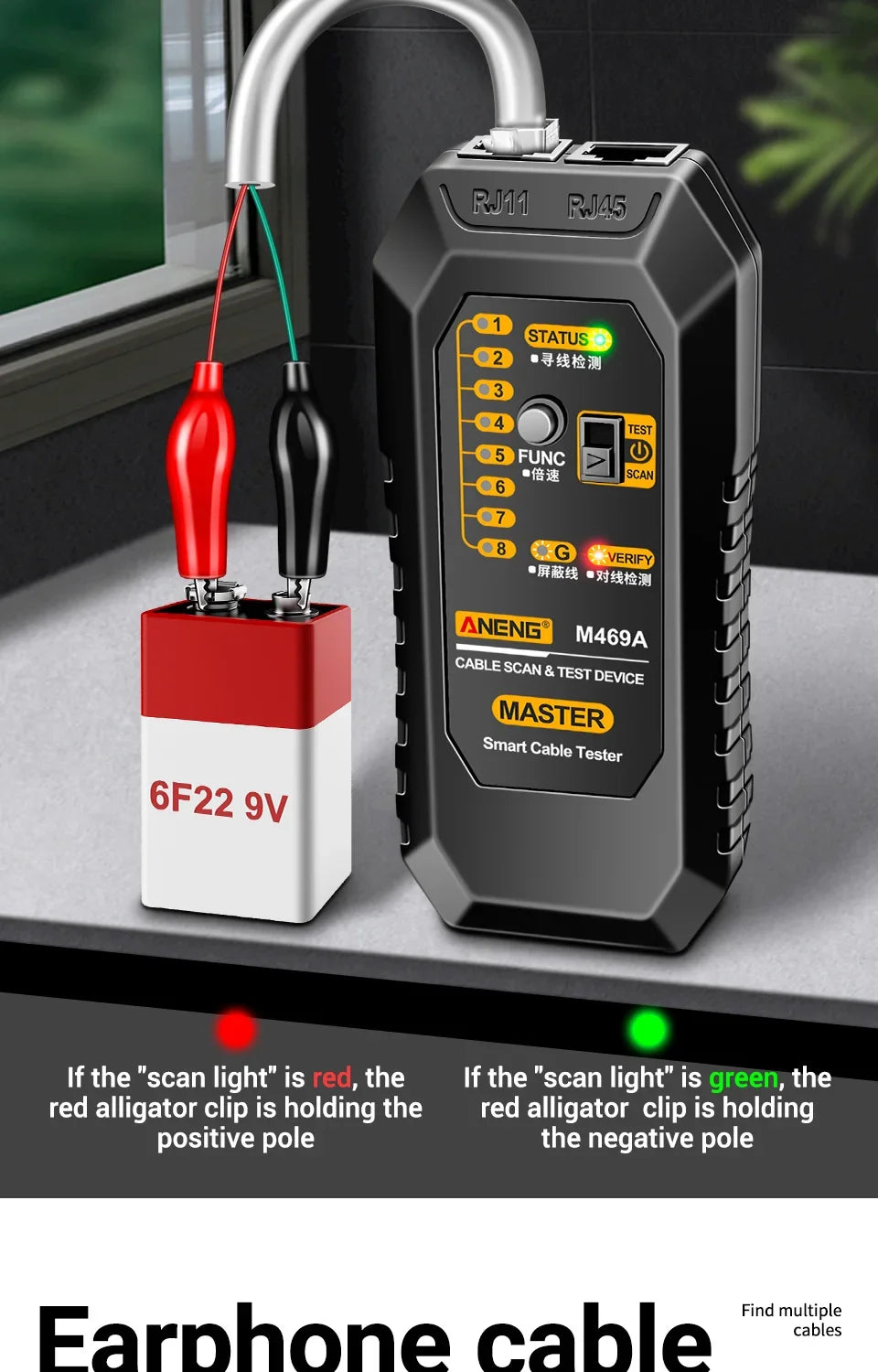 M469A RJ45/RJ11 Cable Tester and Tracer