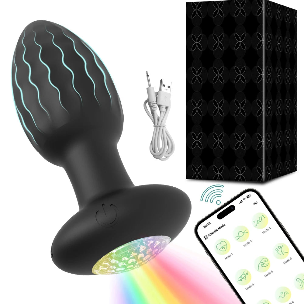 APP Control Anal Plug Vibrator with LED Light Blue-tooth Butt Plug Vibrator Prostate Massager Sex Toys for Women Men Adult