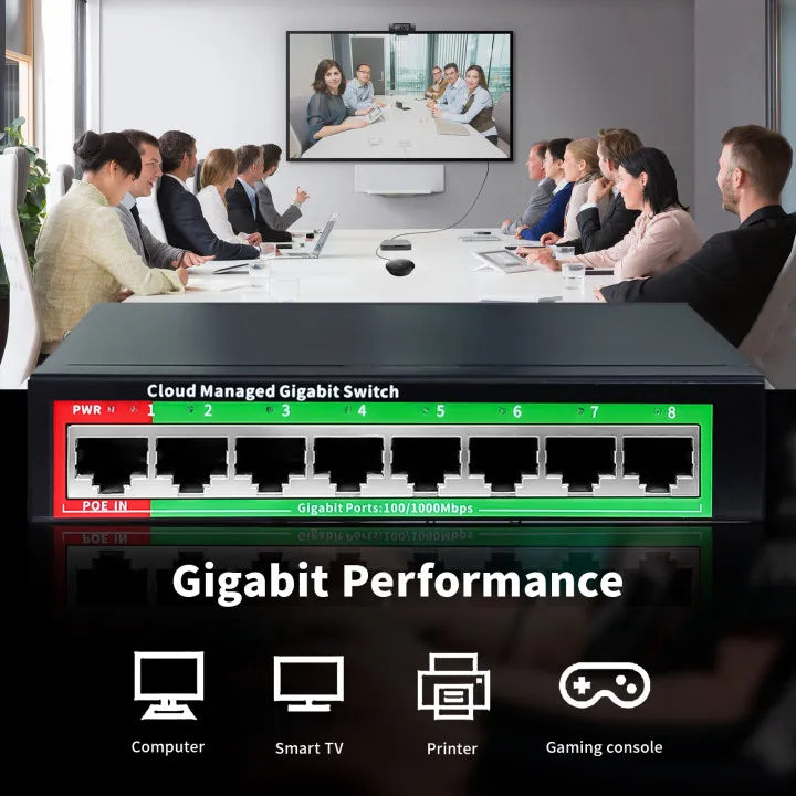 Cloud-managed Gigabit Ethernet Switch 8 Port Network Switch 48V POE Network Extender Desktop 100/1000Mbps SFP APP Managed Switch