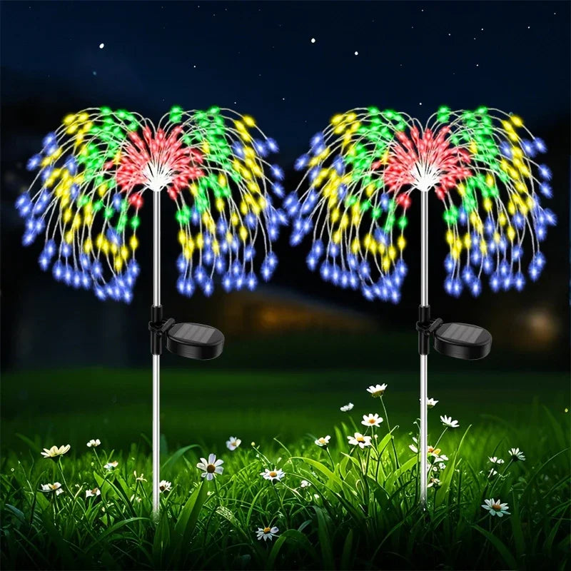 Luci solari da giardino a effetto fuochi d'artificio, 200 LED, per vialetti, strade, prati e giardini all'aperto