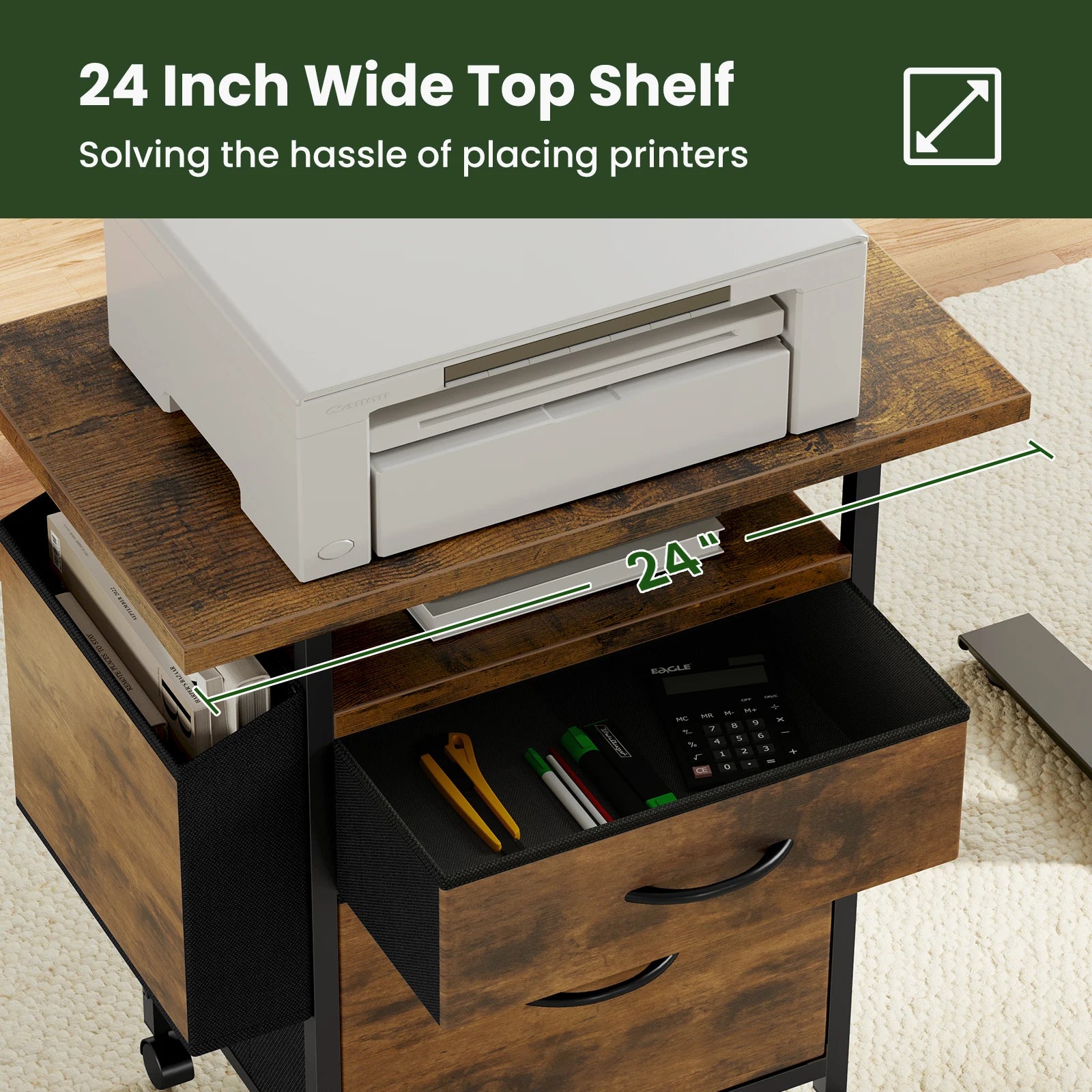 Rolling File Cabinet with Drawers, Printer Stand & Storage Shelf