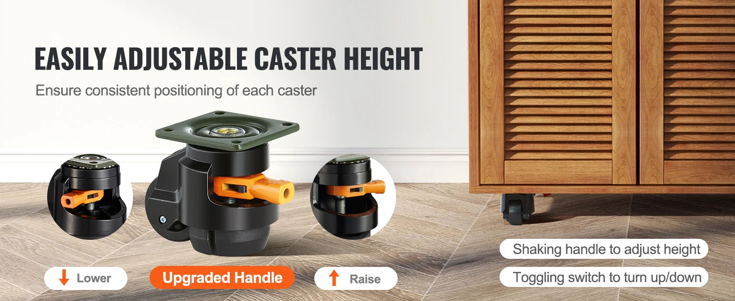 Adjustable Leveling Casters Set of 4 Heavy Duty Swivel Wheels