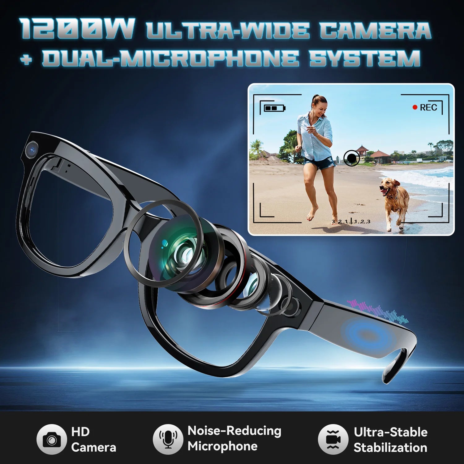 AI Smart Glasses with 8MP Camera, Translator & Open-Ear Audio