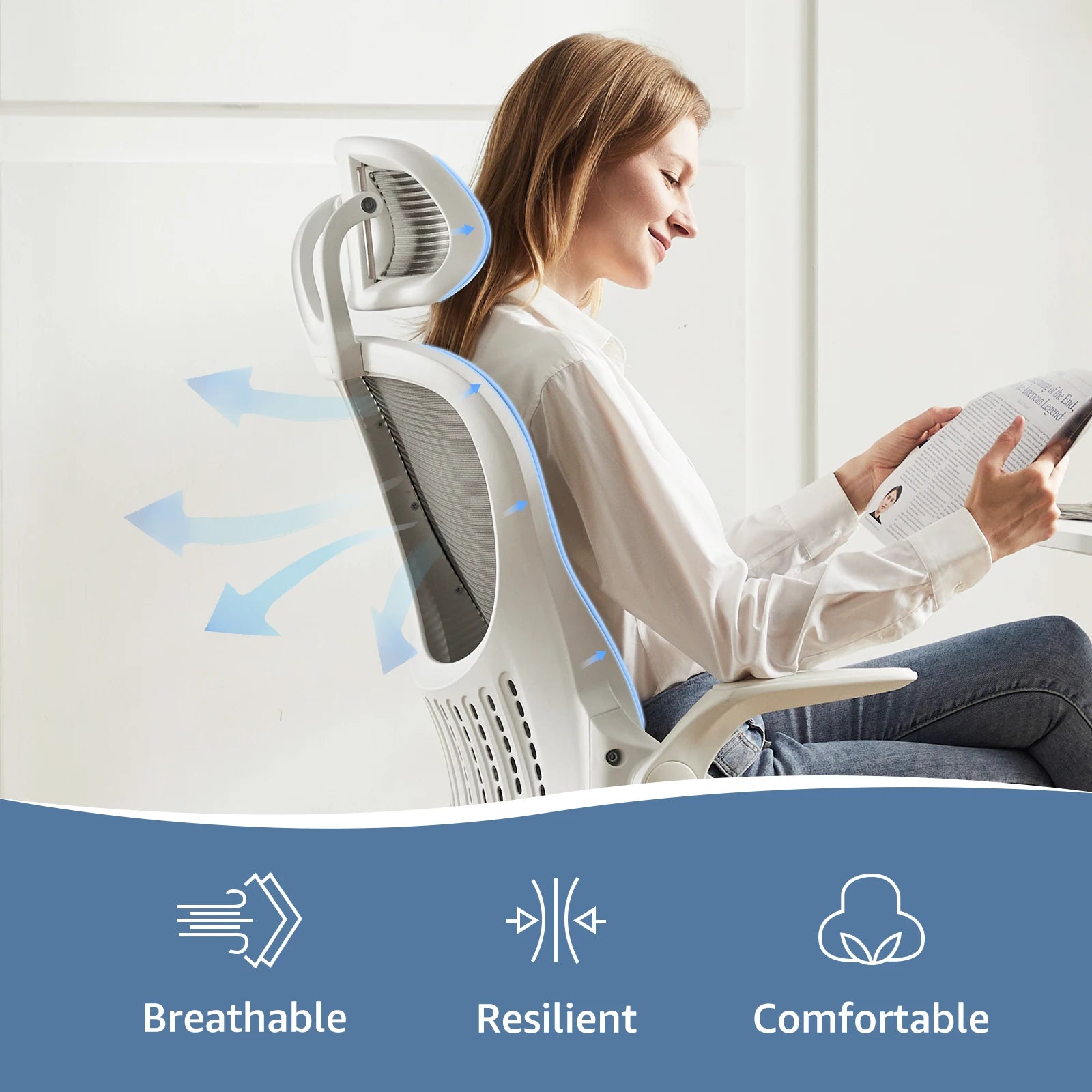 Ergonomic Mesh Office Chair with Lumbar Support, Headrest & Flip Arms