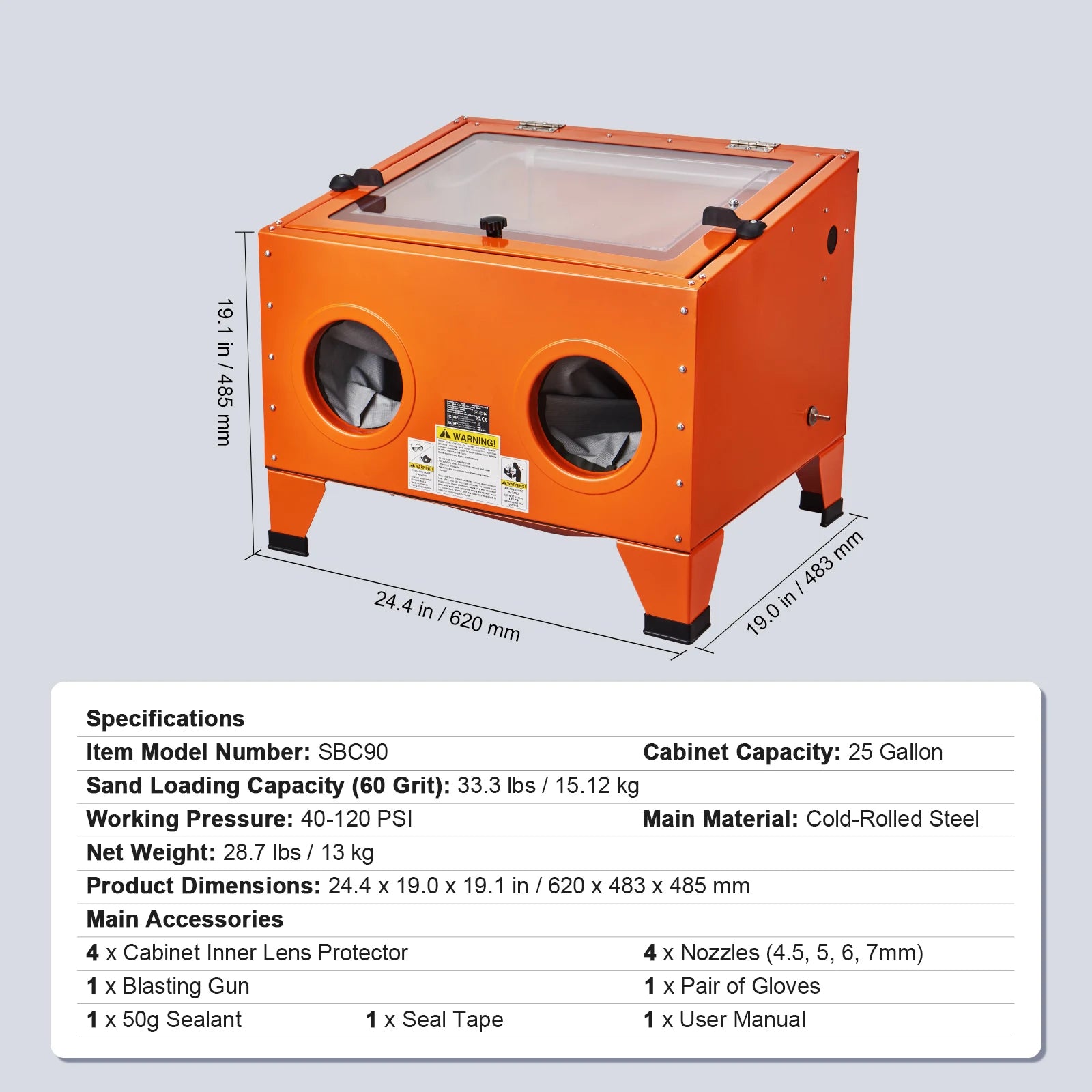 Benchtop Sandblasting Cabinet 25/40/60 Gallon with Gun & Nozzles