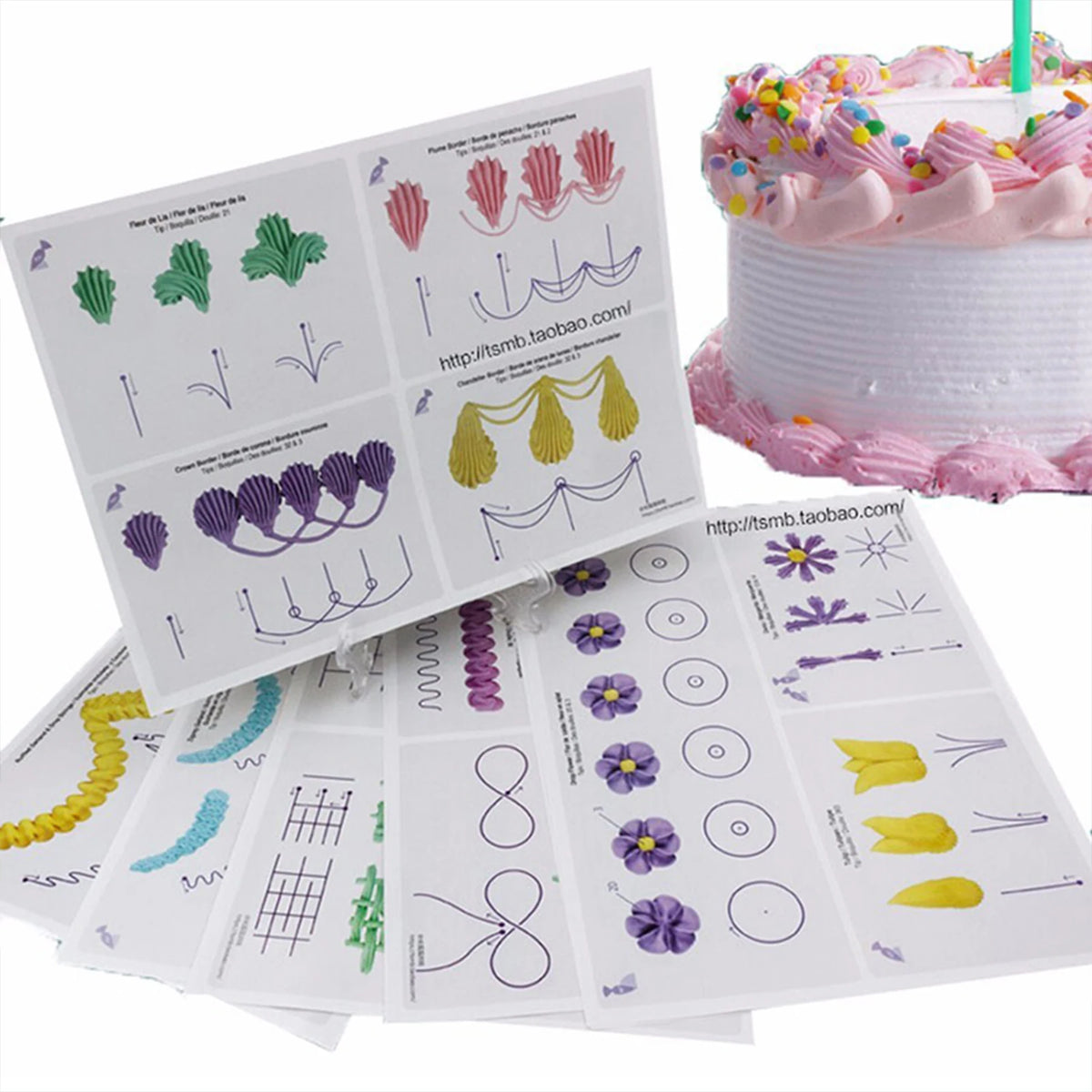Cake Piping Practice Pattern Sheets, 12 Pack