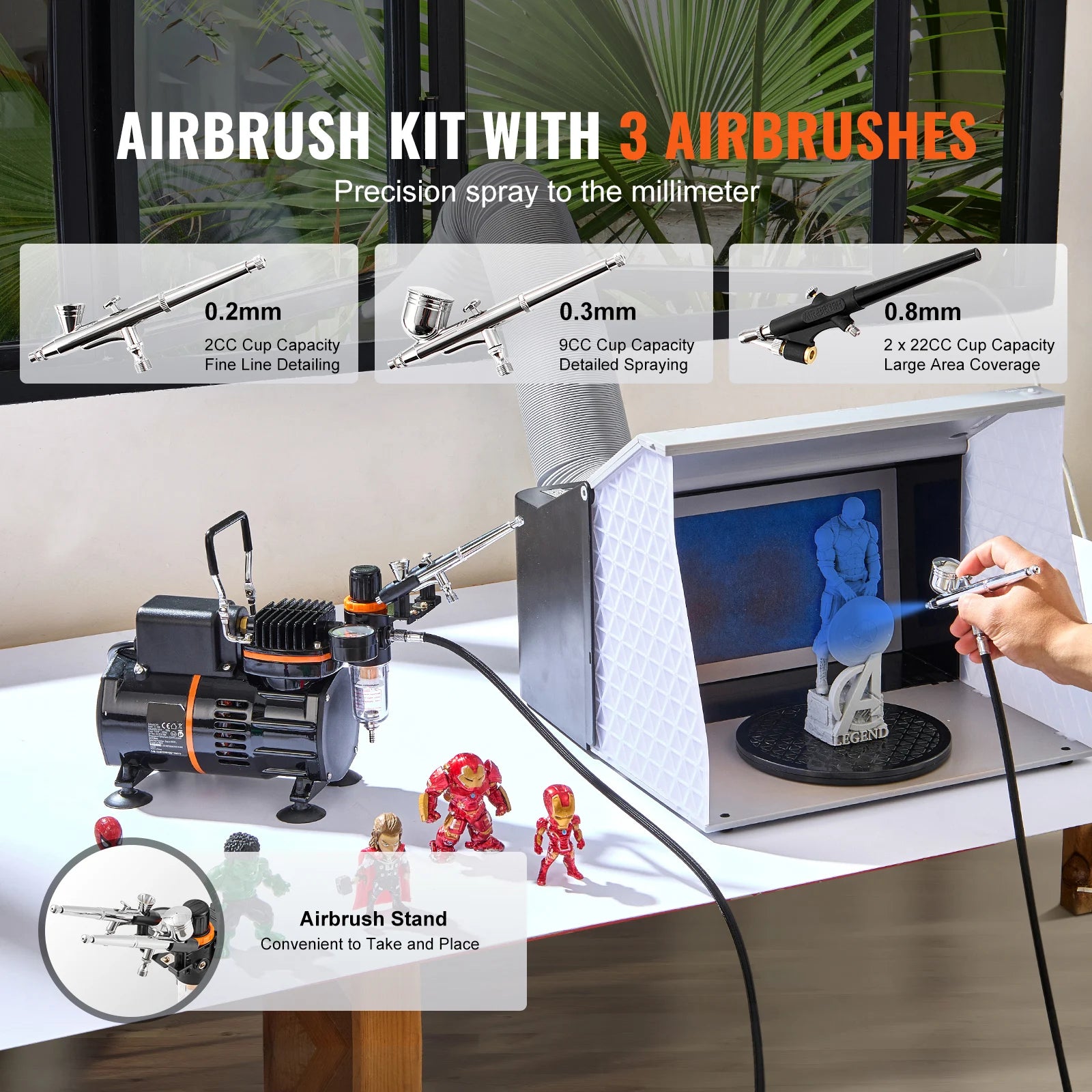 Profesionální airbrush sada s duálním ventilátorovým kompresorem a 3 velikostmi trysek