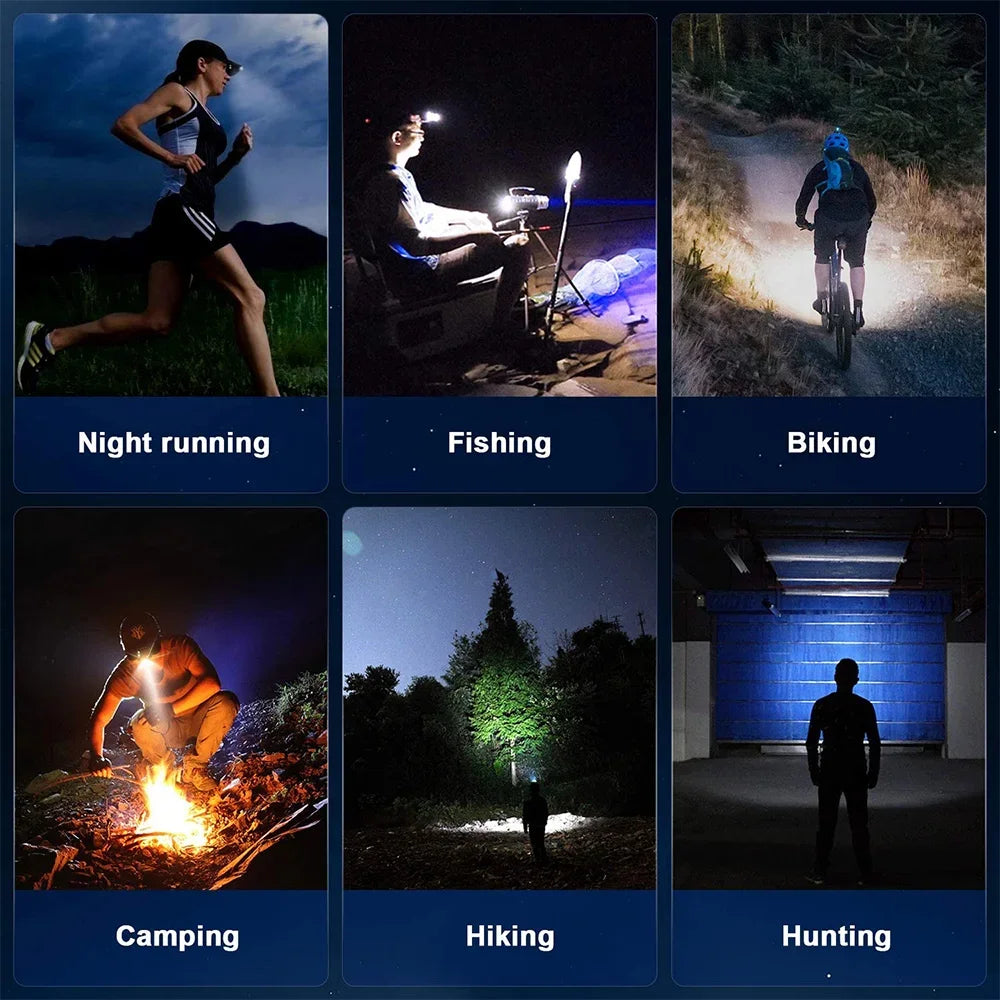 LED Headlamp Mini Clip On Cap Hat Light Head Torch Fishing Camping Lamp USB Rechargeable Head Lamp Portable Lighting Headlight