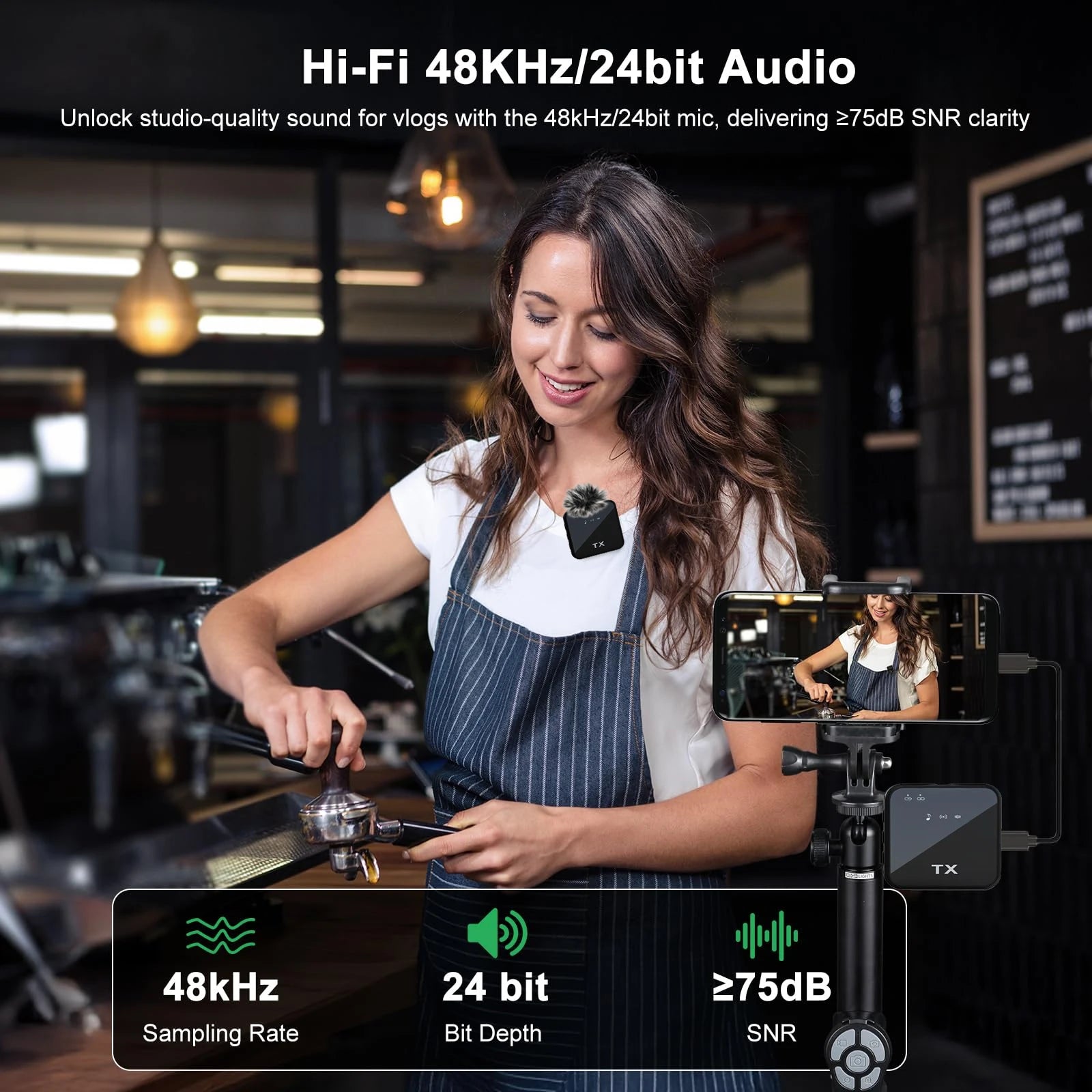 3in1 Wireless Lavalier Microphone for Camera,iPhone,Android,Microphone for Video Recording Recording Podcast Noise Reduction mic