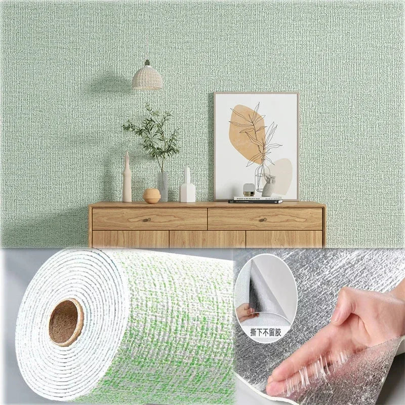 3D Self-Adhesive Linen Wallpaper Continuous Waterproof Wall Stickers Living Room Bedroom Kitchen Cabinet Waterproof Wall Sticker