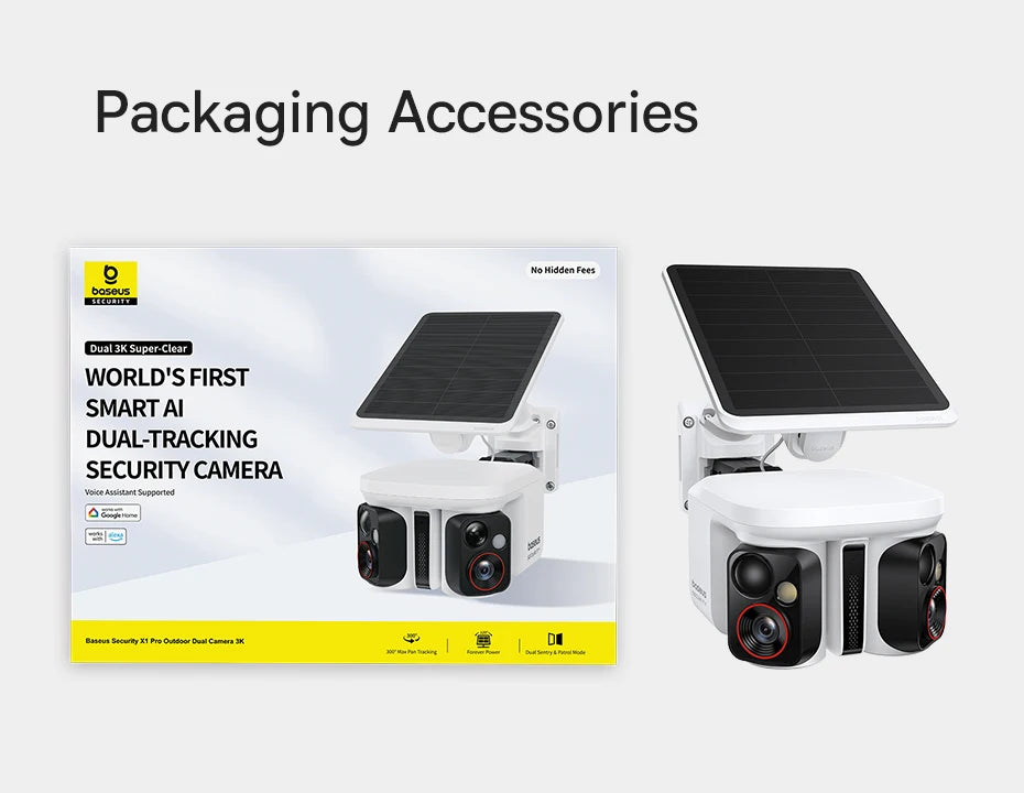 Cameră de securitate exterioară Dual Lens 3K cu alimentare solară și urmărire AI