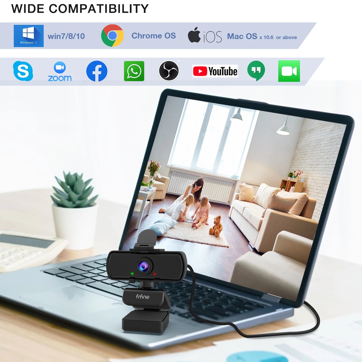 FIFINE 1440p Full HD PC webkamera s mikrofónom, statívom, pre USB stolný počítač a notebook, webkamera na živé vysielanie pre videohovory-K420