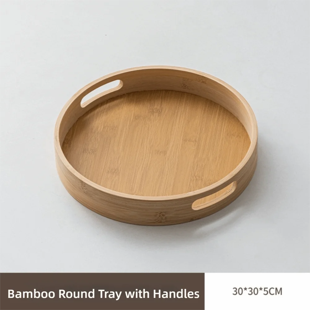 Round Wooden Serving Tray with Handle, 25 to 40 cm