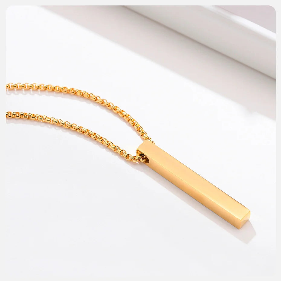 Vnox 5mm Pillar Necklace for Men Women, Stainless Steel 3D Bar Pendant, Minimalist Simple Casual Unisex Neck Collar