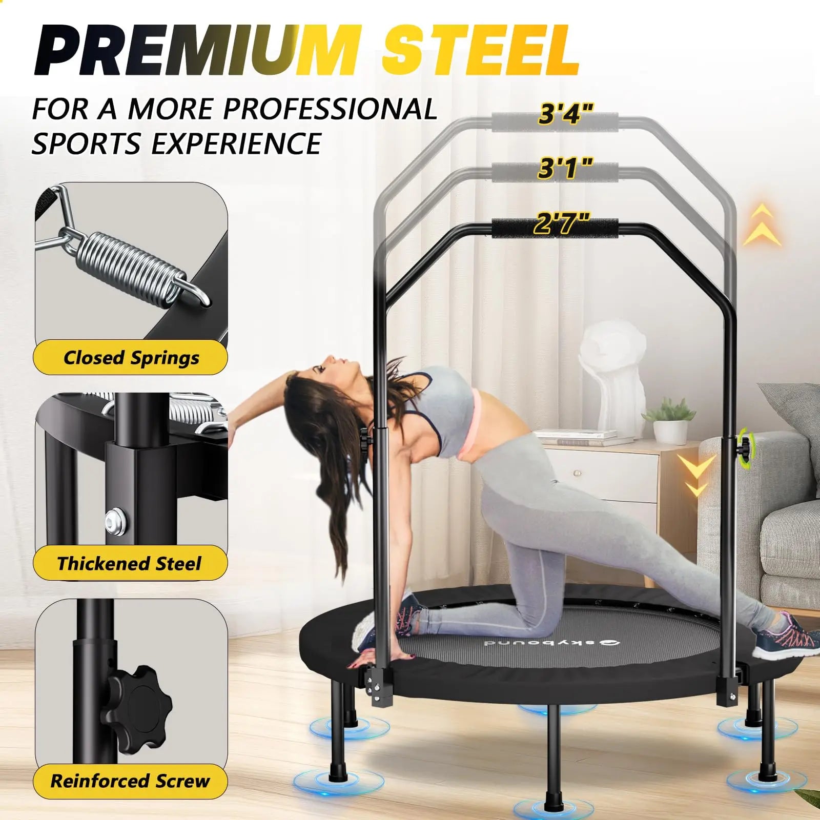 40" Hopfällbar Fitnessstudsmatta med Justerbart Handtag