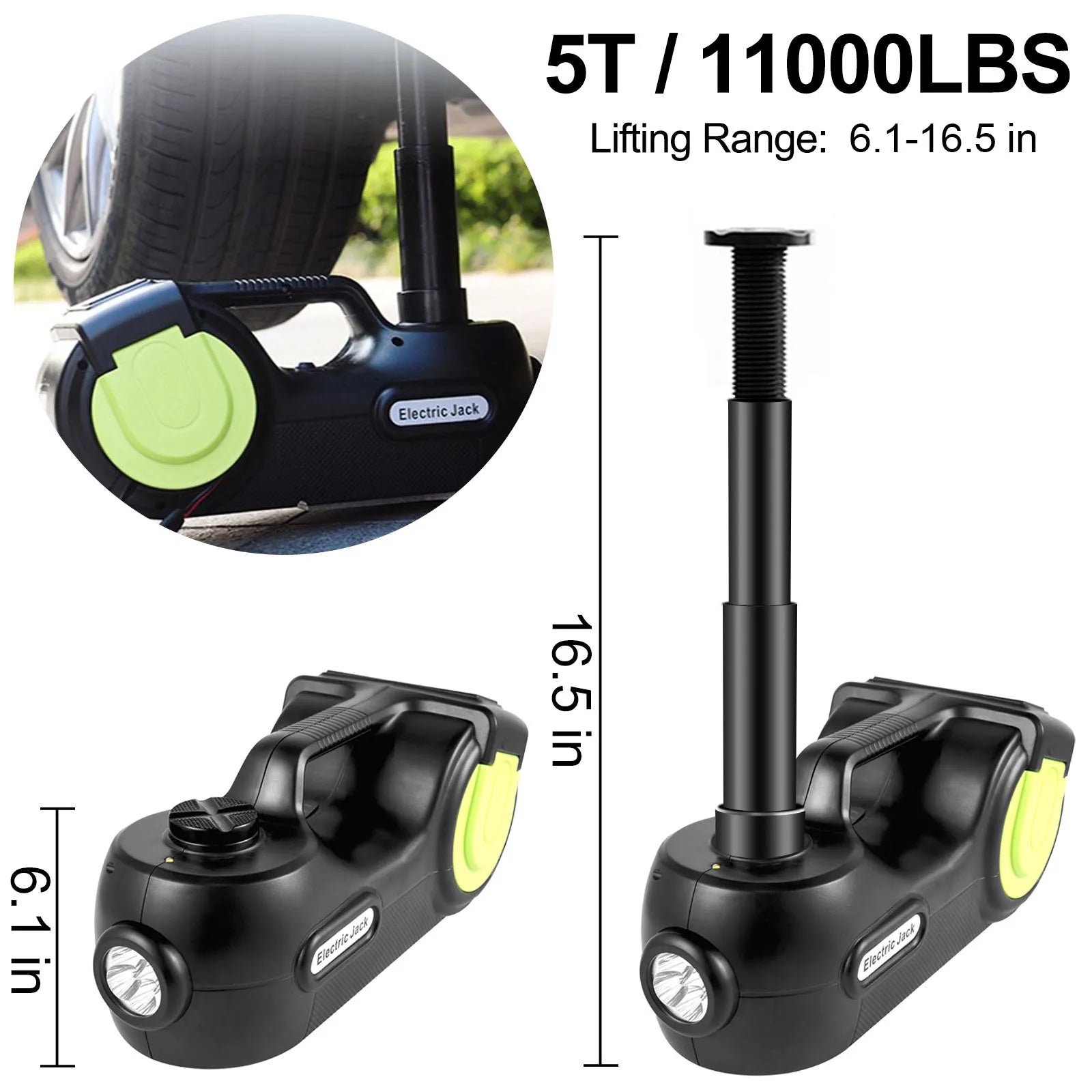 4-in-1 Electric Car Jack 5 Ton Kit with Wrench & Inflator