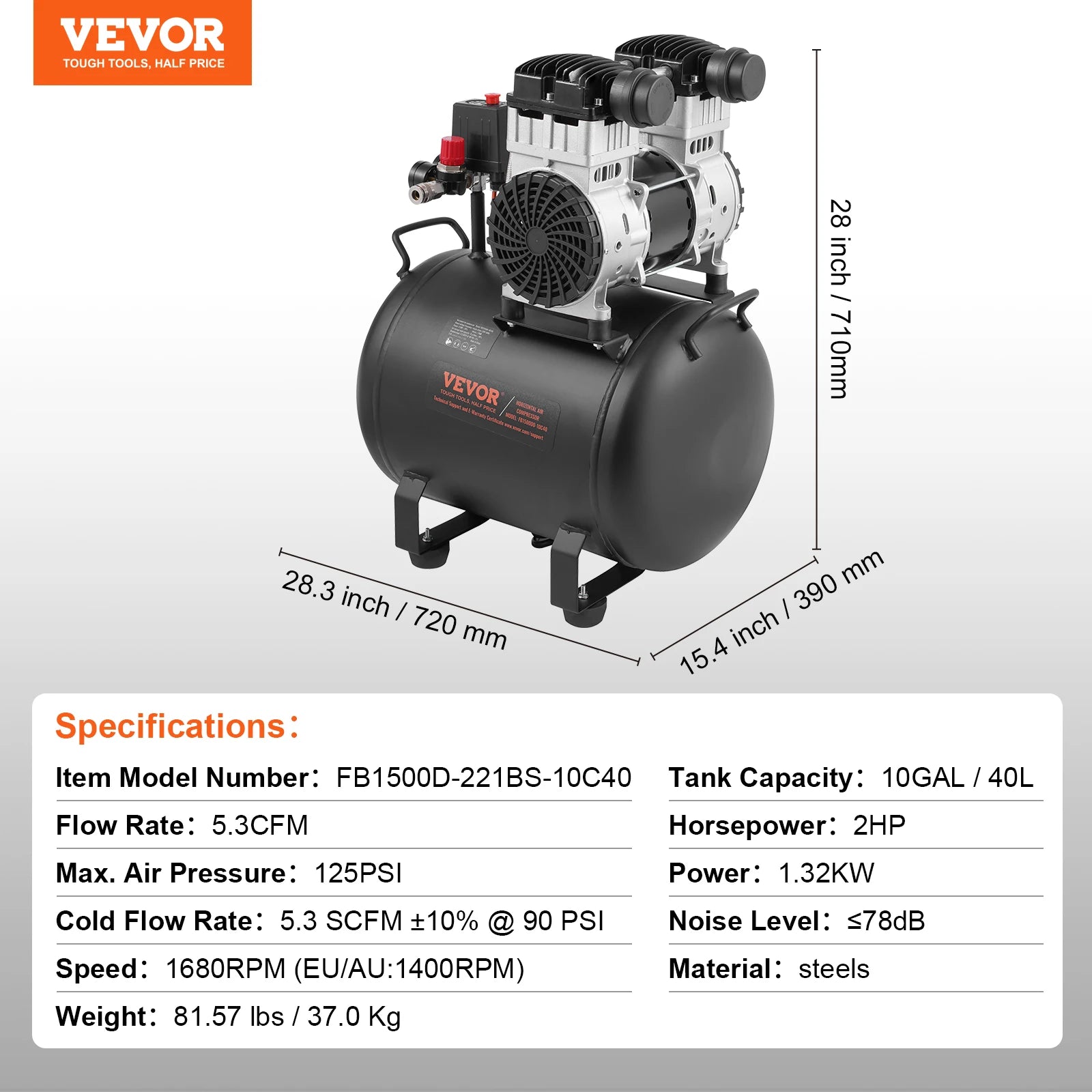 Bezolejový vzduchový kompresor 125 PSI tichý elektrický pumpa pro pneumatiky a nářadí