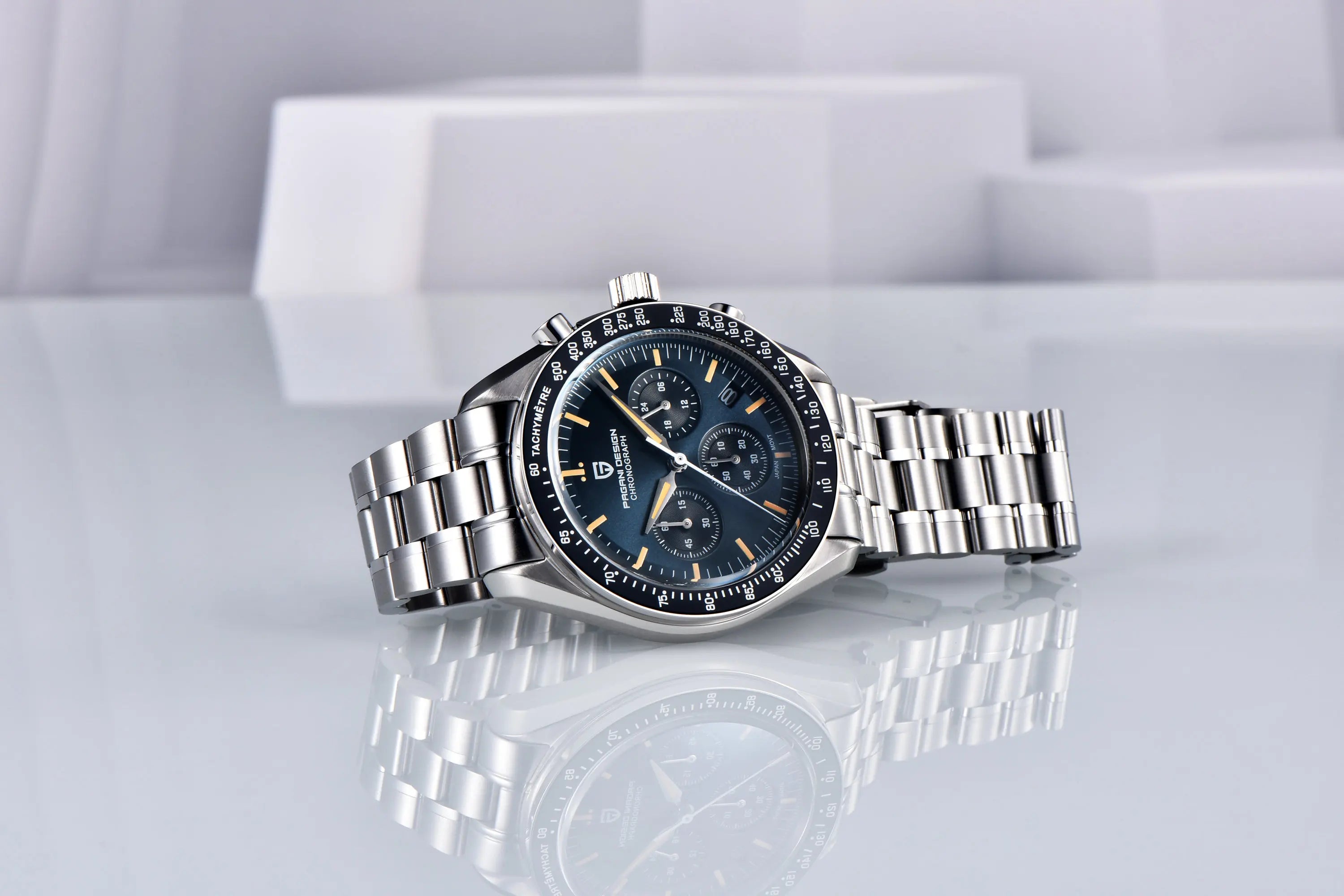 Orologio al quarzo in acciaio Pagani Design PD1701 Moonwatch Cronografo