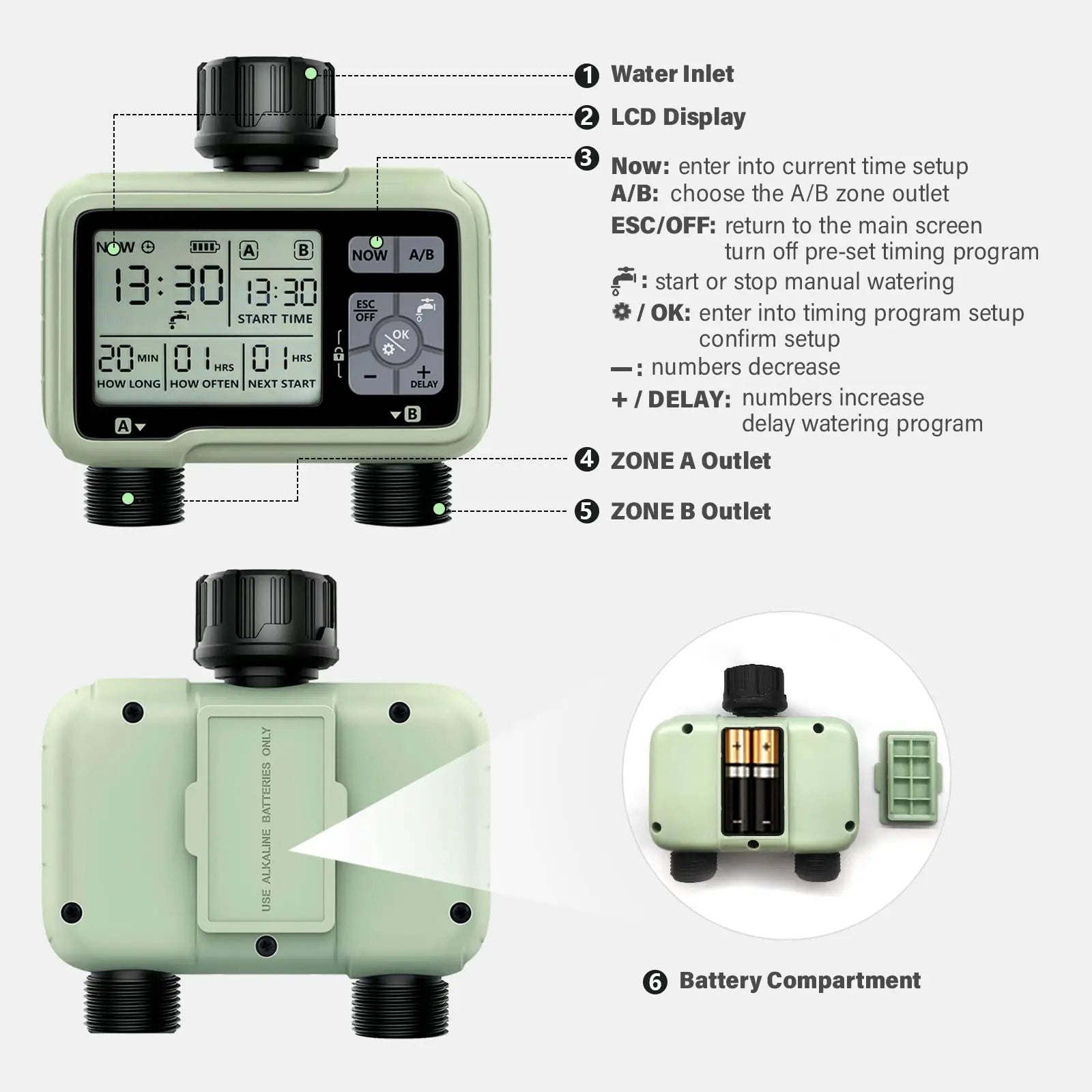 Eshico HCT-326 2-Outlet Water Timer for Precise Outdoor Irrigation