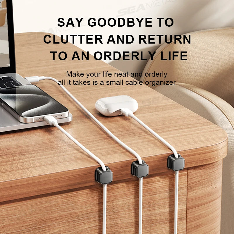 SEAMETAL 10Pcs Charging Cable Holder Self-Adhesive Magnetic Car Wire Organizers Smooth USB Cord Holder Universal for Car/Office