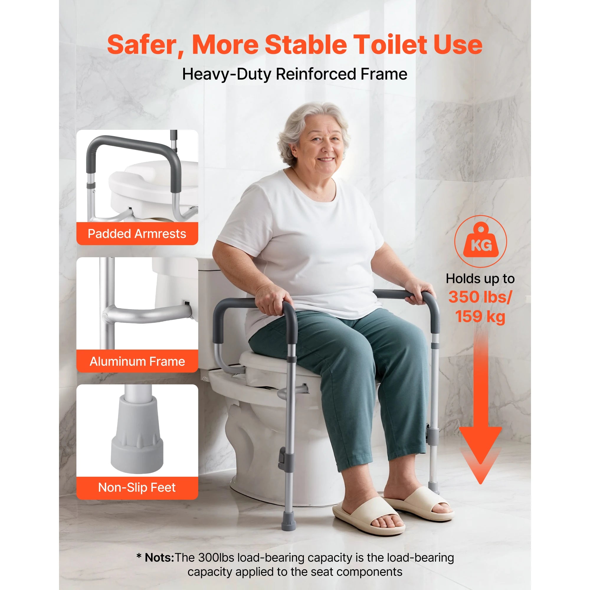 SucceBuy verhoogd toiletzitting met armleuningen, verstelbaar, draagvermogen 350 lbs, 5 inch hefhoogte met handgrepen voor senioren, ouderen en gehandicapten