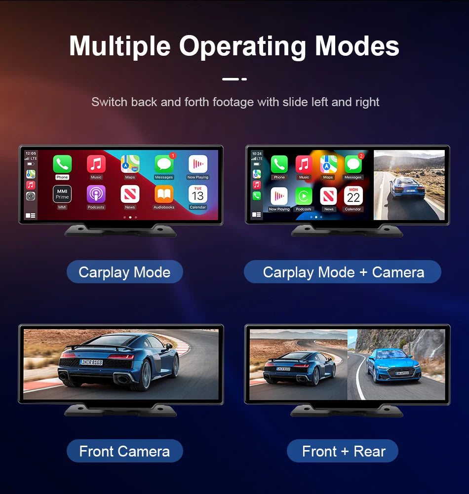 Wireless CarPlay Screen with 4K Dash Cam and GPS