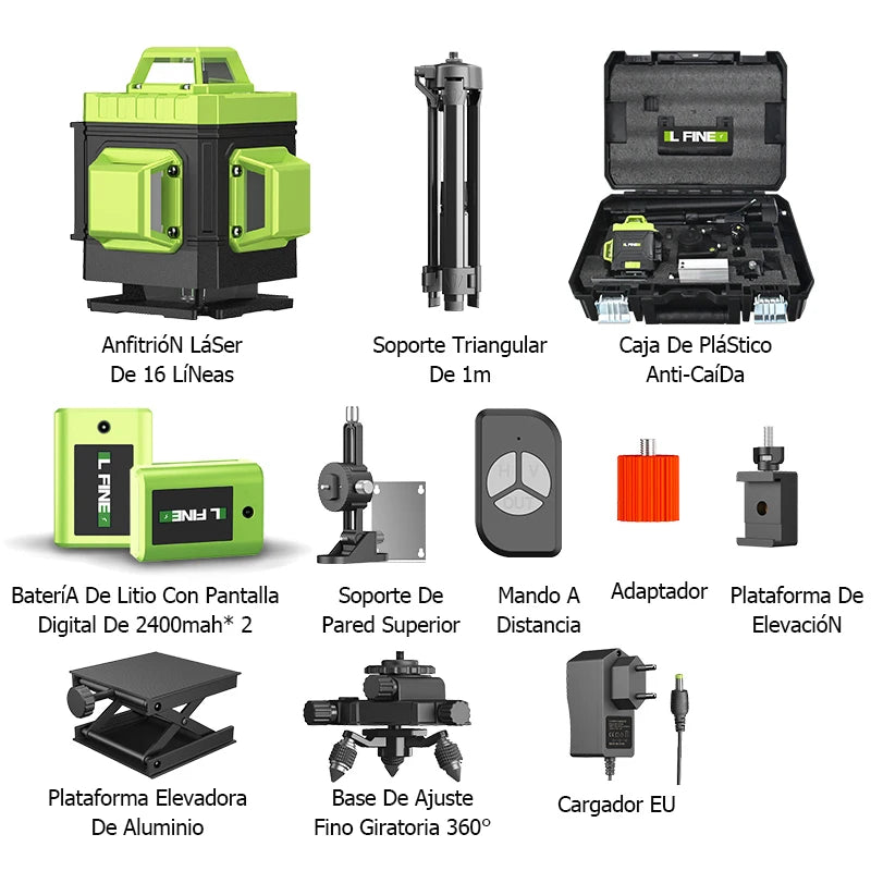 16‑Line Laser Level with 360° Green Beam Projection