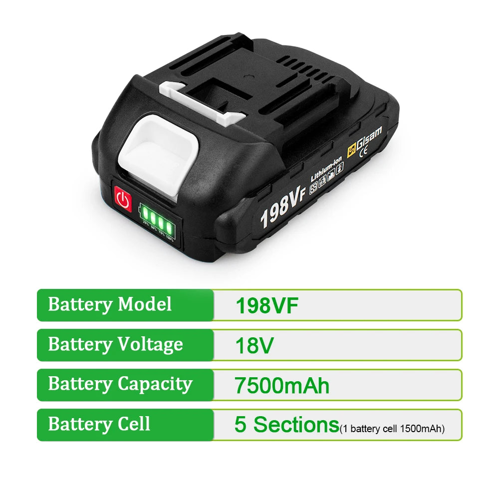 Gisam Rechargeable Battery 22500mAh 15000mAh Lithium Ion Battery 198VF 398VF 928VF Li-ion Battery For Makita 18v battery Pin