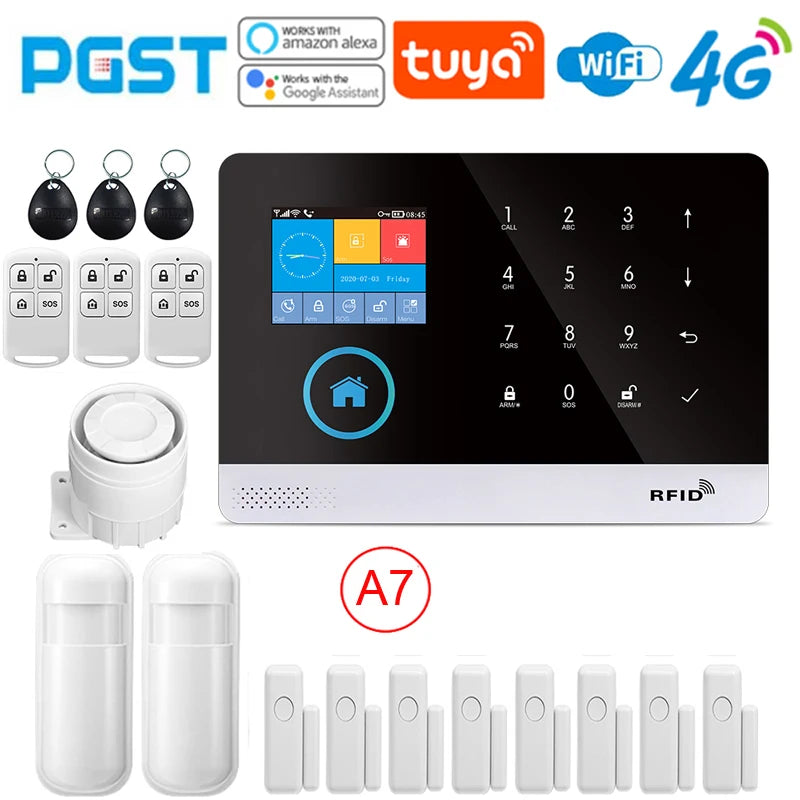 PGSTs siste versjon alarmesystem, WiFi, 4G, Tuya smart home sikkerhetsalarm, Alexa intelligent stemmekontroll, APP push-funksjon