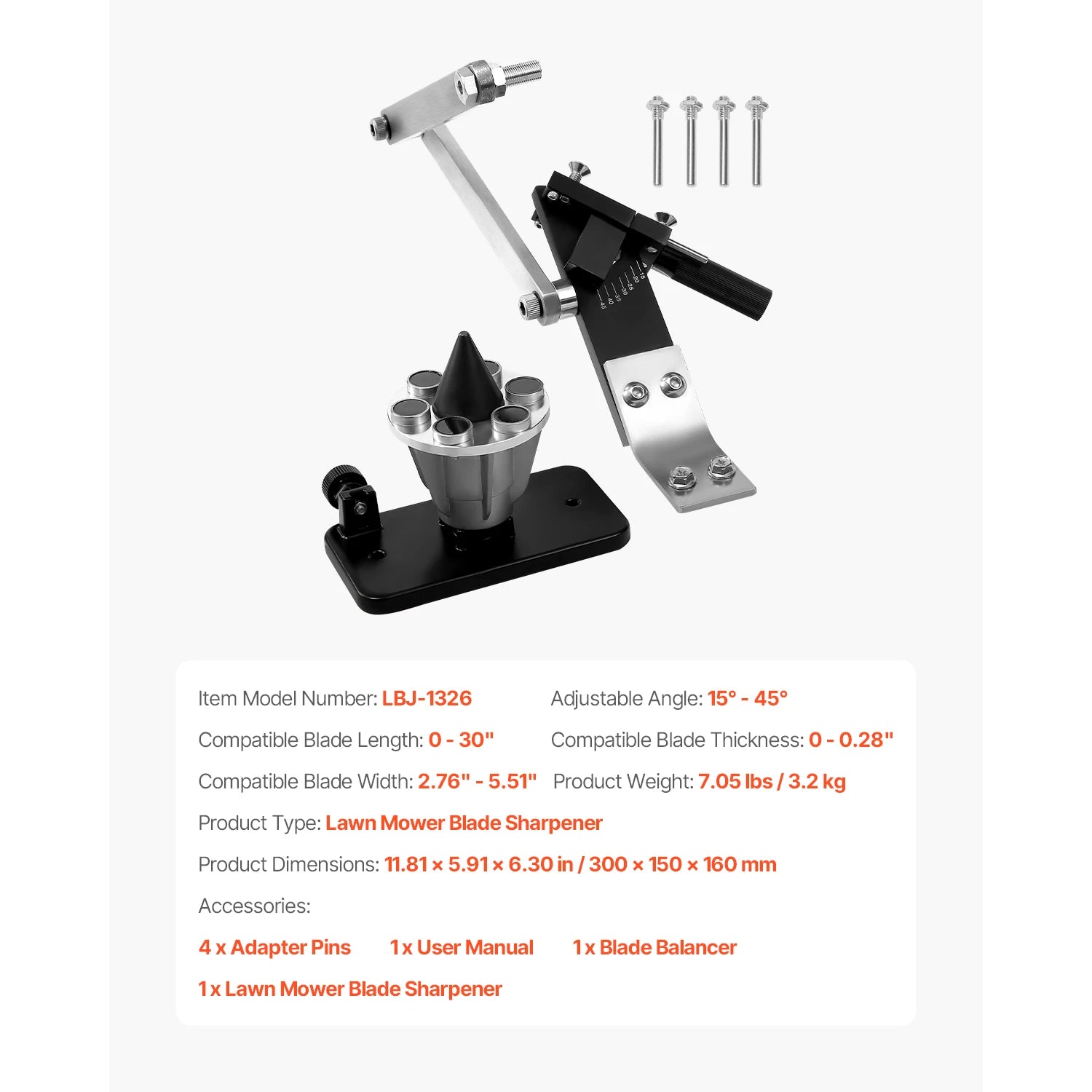 Lawn Mower Blade Sharpener with Balancer, 15°–45° Adjustable Tool