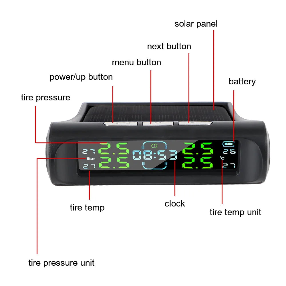 Solar TPMS Tire Pressure Monitoring System with External Sensors