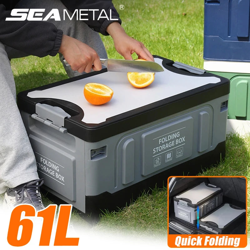 SEAMETAL Large-Capacity Foldable Storage Box for Car Trunk Organizer 61L Large-Bearing Thicken Storage Box for Camping/Fishing