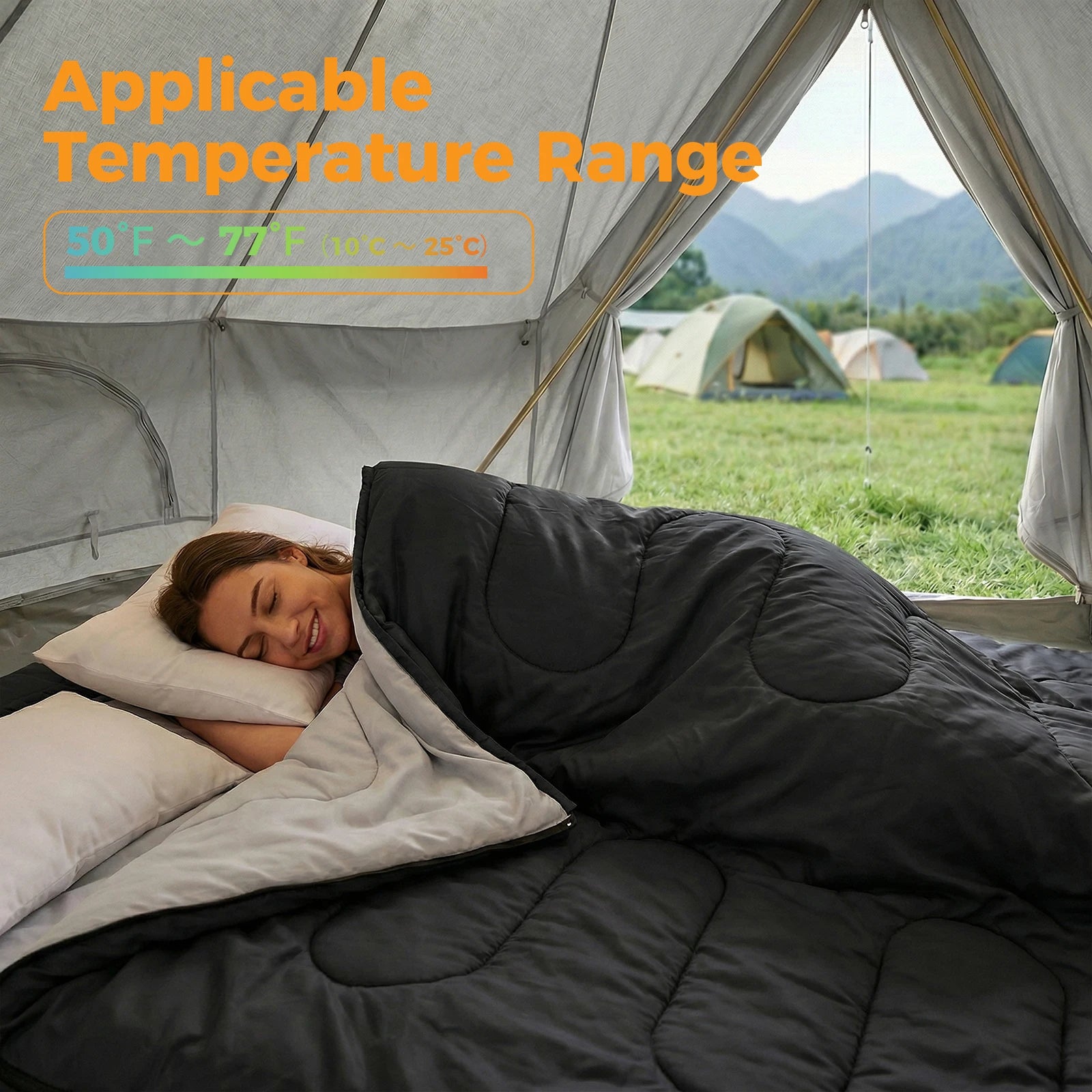 Double Sleeping Bag for 2 Adults with Pillows, 3 Season Camping