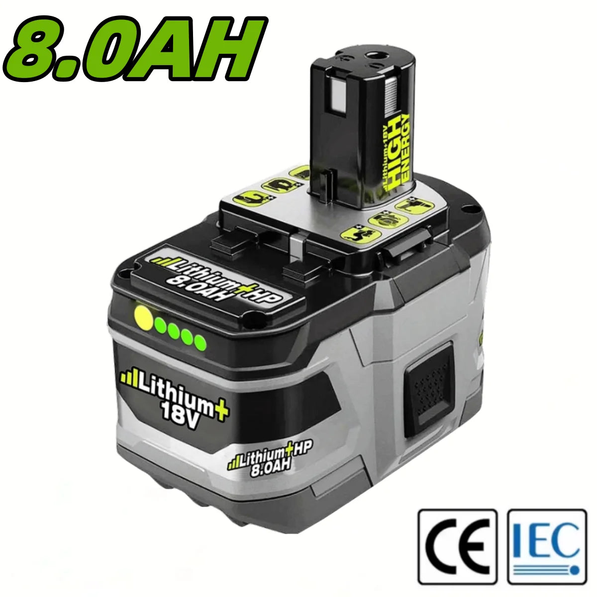8.0Ah 18V Li-Ion Battery Replacement with Indicator